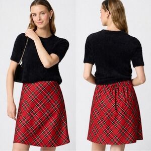 J.Crew Red Stewart Plaid Pull-On Mini Skirt  NWT Size L